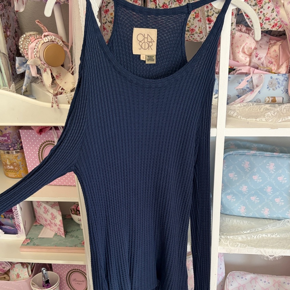 Chaser Navy Blue Cold Shoulder Blouse Size Small